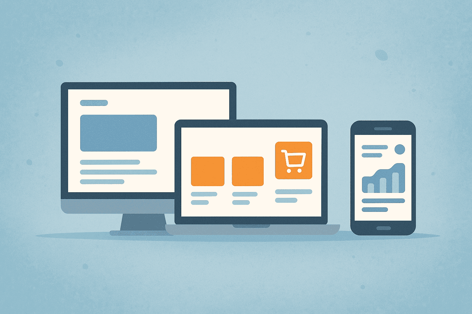Illustration représentant un site web, un site e-commerce et un intranet